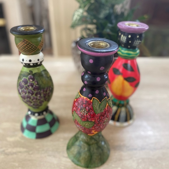 Colorful Hand-Painted Candle Holders Set of 3 - Picture 3 of 15